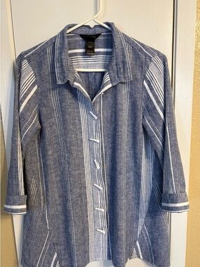 Ali Miles Blue and White Striped Button-Up Tunic